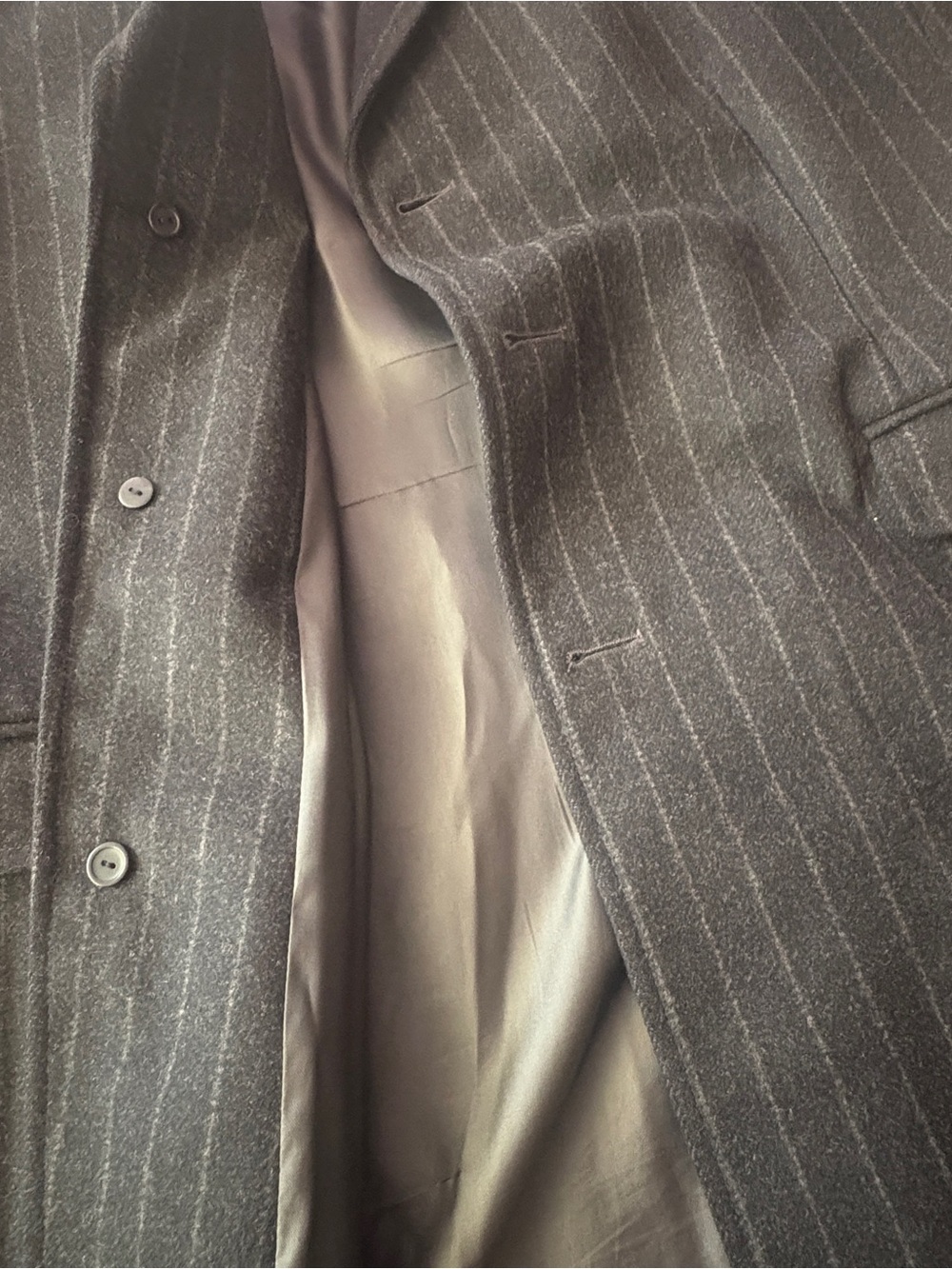Cuseri Italy Wool Cashmere Pinstripe Overcoat 46 XXL - Picture 13 of 16